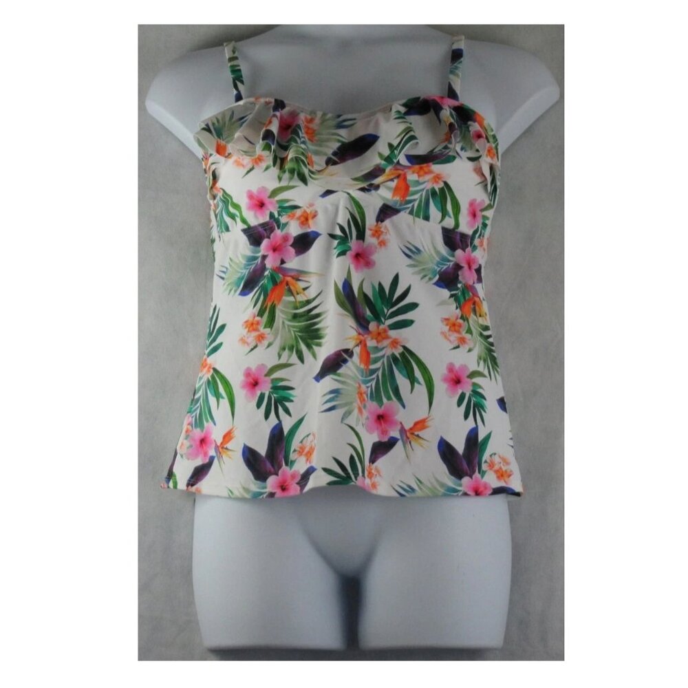 Island Escape Women's Tahiti Ruffled Tankini Top Swimsuit, Multi Floral, Size 14